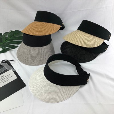  Summer Solid Weave Texture Visor Straw Hat Outdoor Cycling Sunscreen Hat  eb-86151621